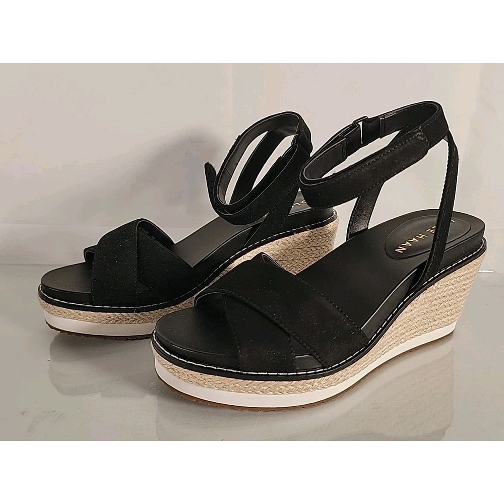Cole Haan Cloudfeel Espadrille Wedge Open Toe Sandals Black size 5B